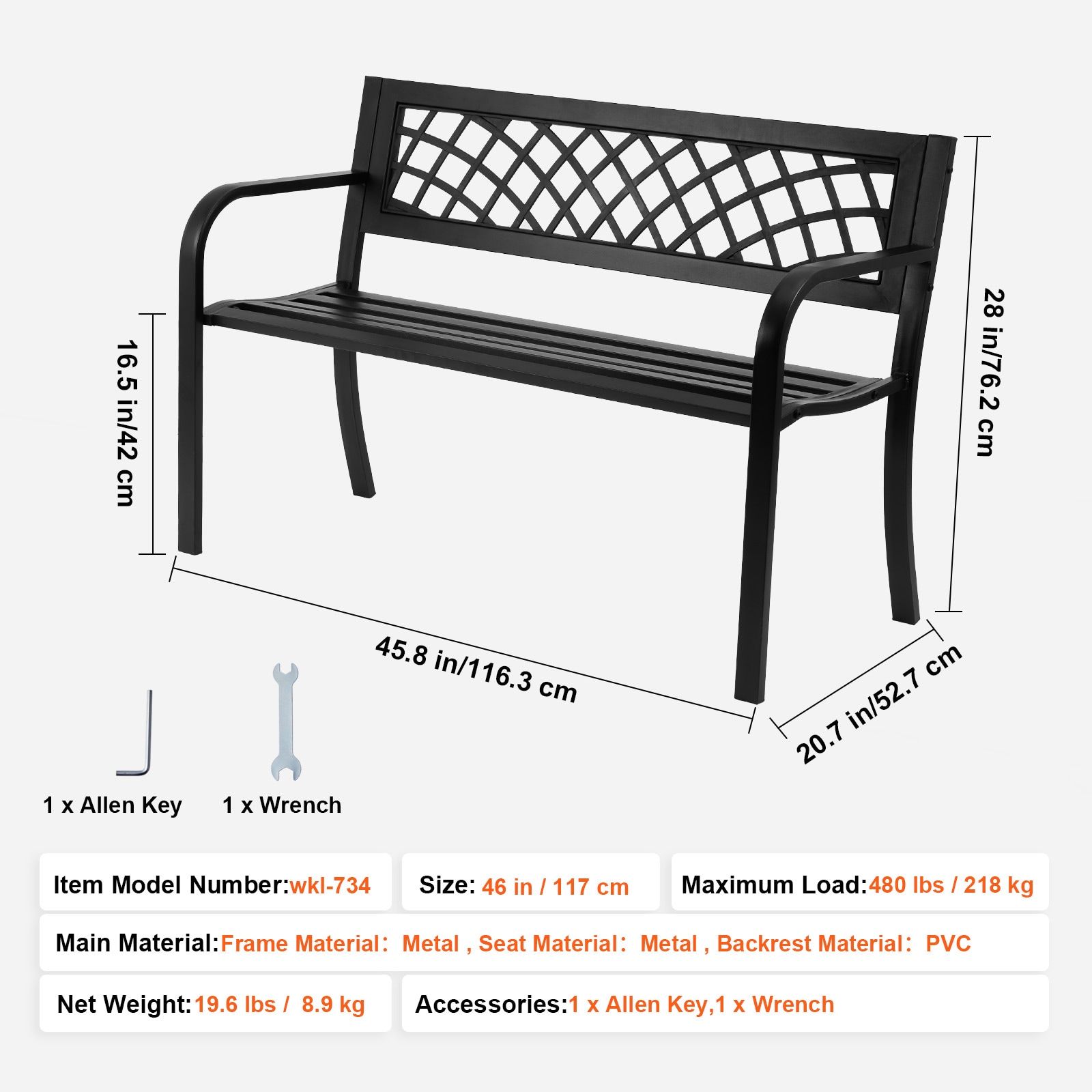 Outdoor Garden Bench With Backrest And Armrests For Patio Yard_voghion.com